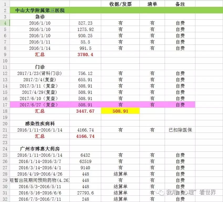 洪洁州医疗支出费用汇总说明(截止至2017.8.1